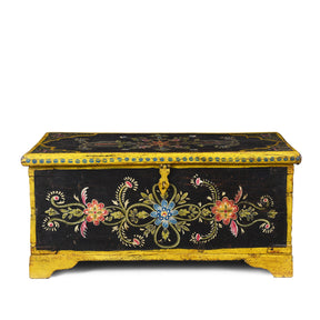 Vintage Painted Teak Chest From Rajasthan