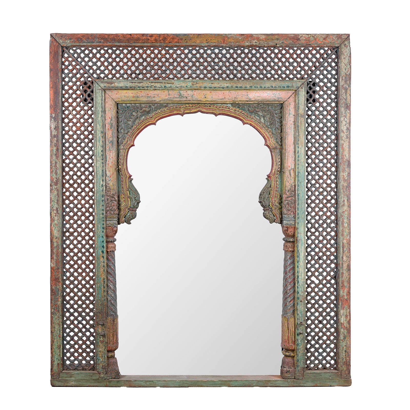Painted Jali Window Mirror From Banswara - 19th Century