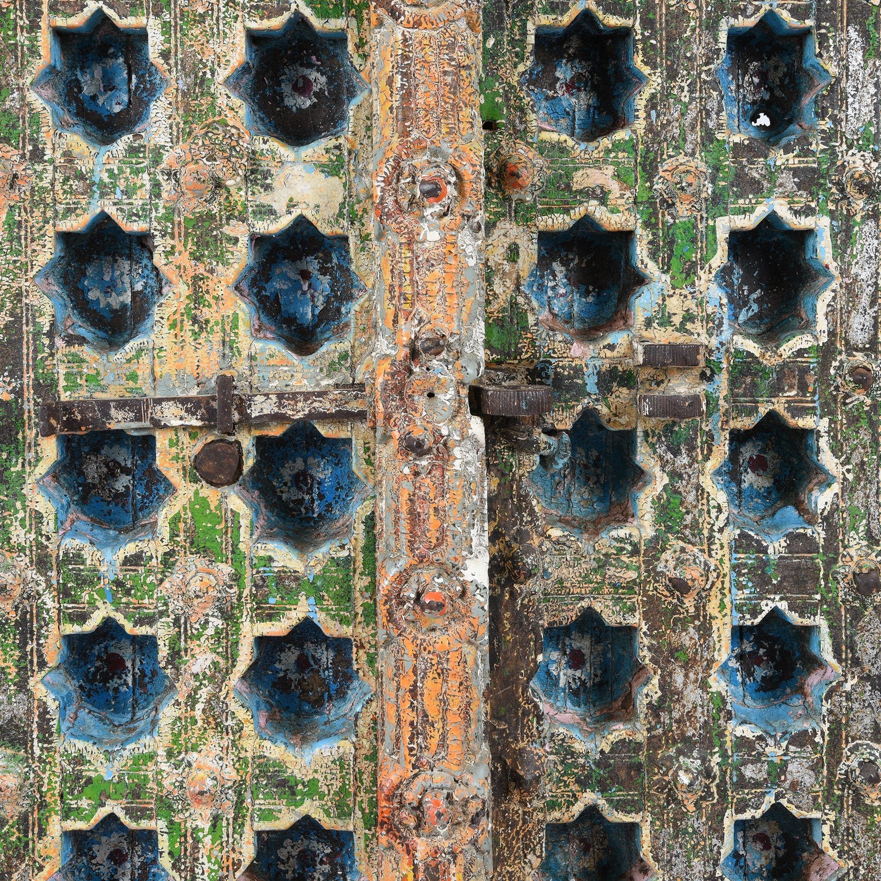 Carved & Painted Teak Window Shutter From South Rajasthan - 19thC
