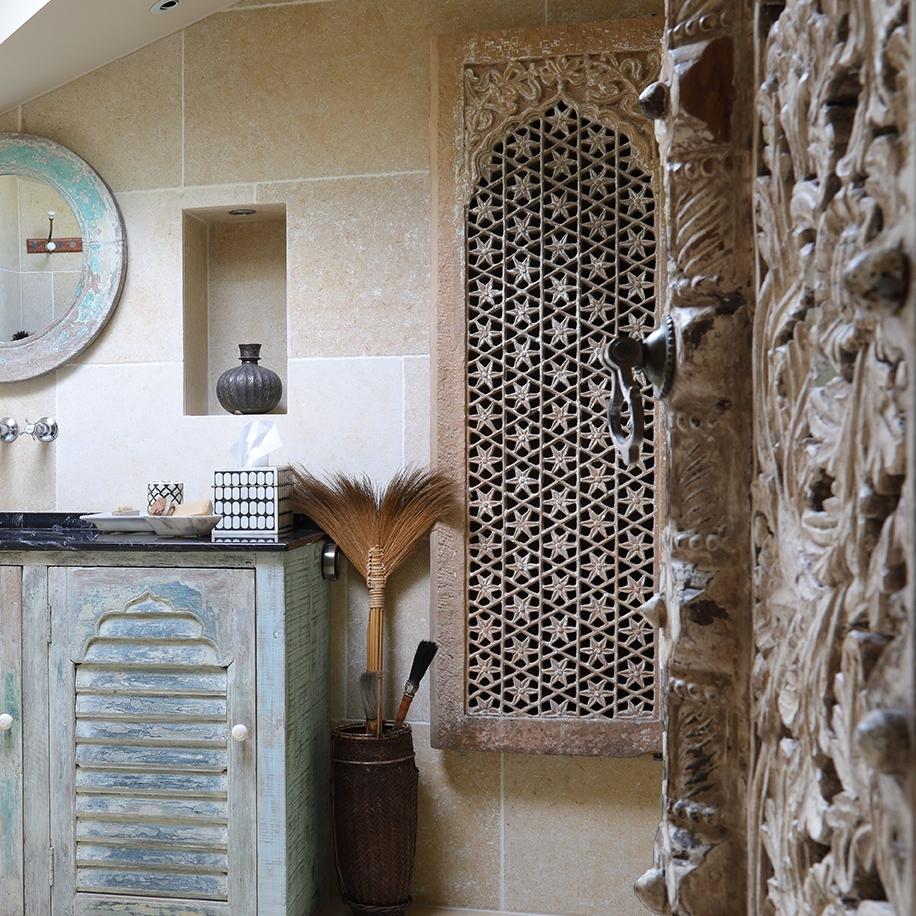 Old Indian Stone Jali Work Window From Rajasthan - 18thC