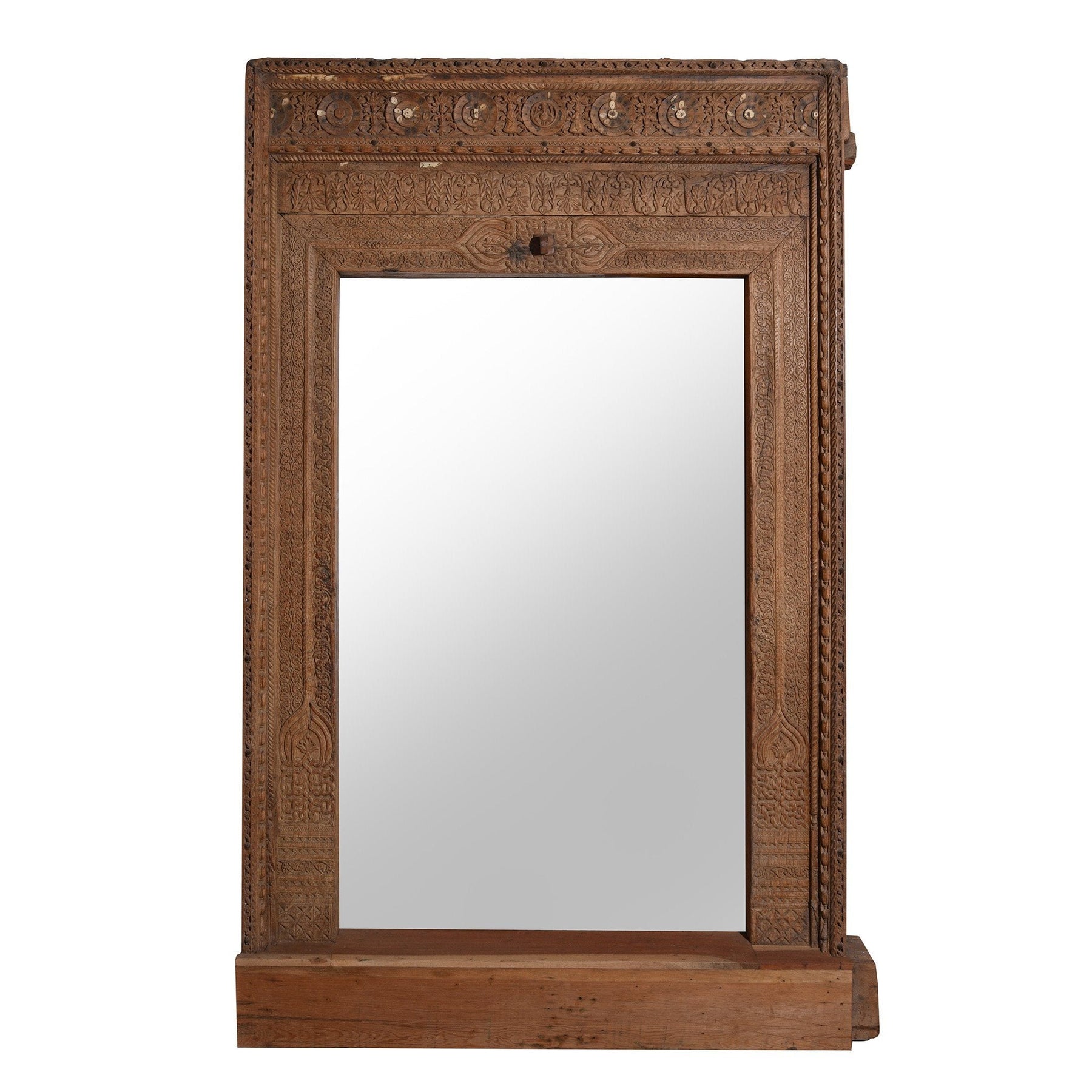 Old Indian Carved Doorway Mirror from Rajasthan - 18thC