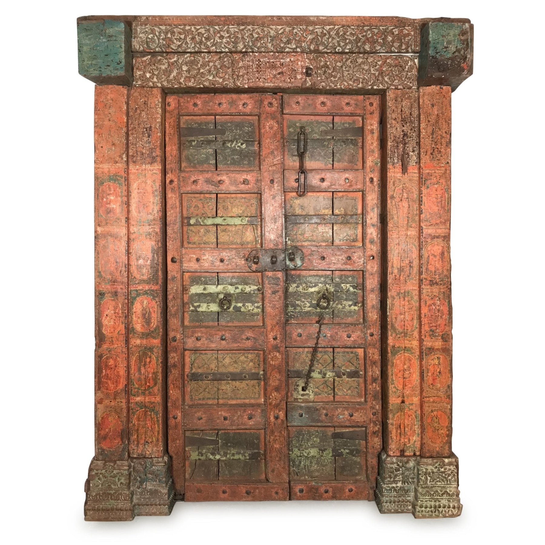 Old Painted Indian Door From Gujarat - 18thC