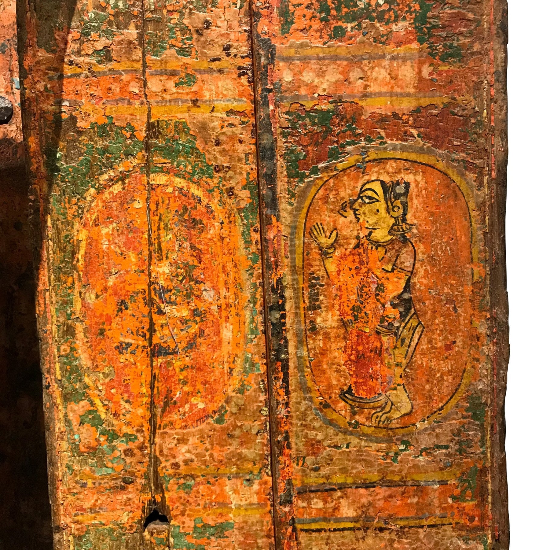 Old Painted Indian Door From Gujarat - 18thC