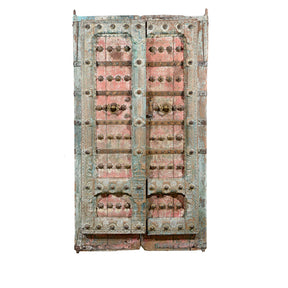Painted Indian Door With Original Paint From Gujarat - 18thC