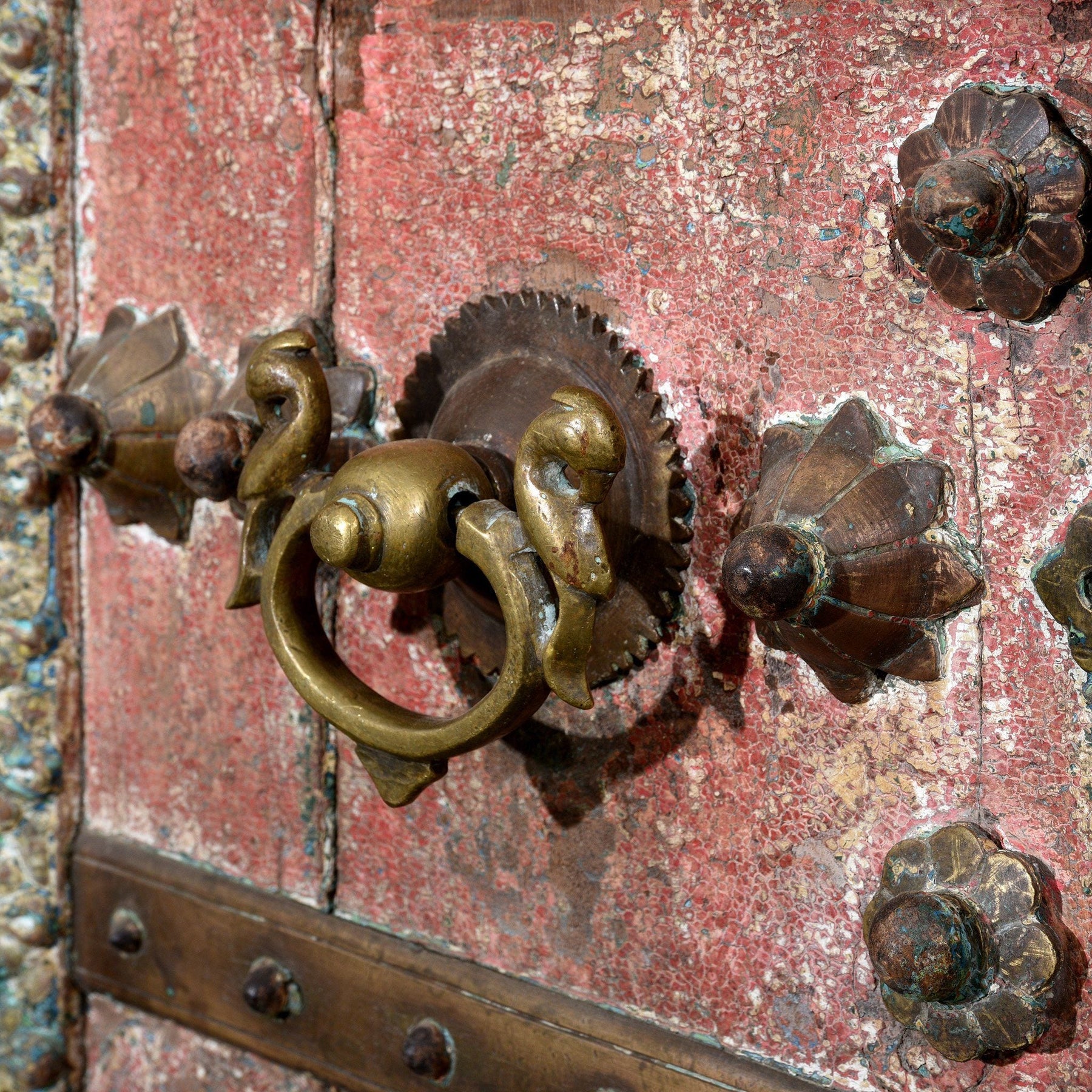 Painted Indian Door With Original Paint From Gujarat - 18thC