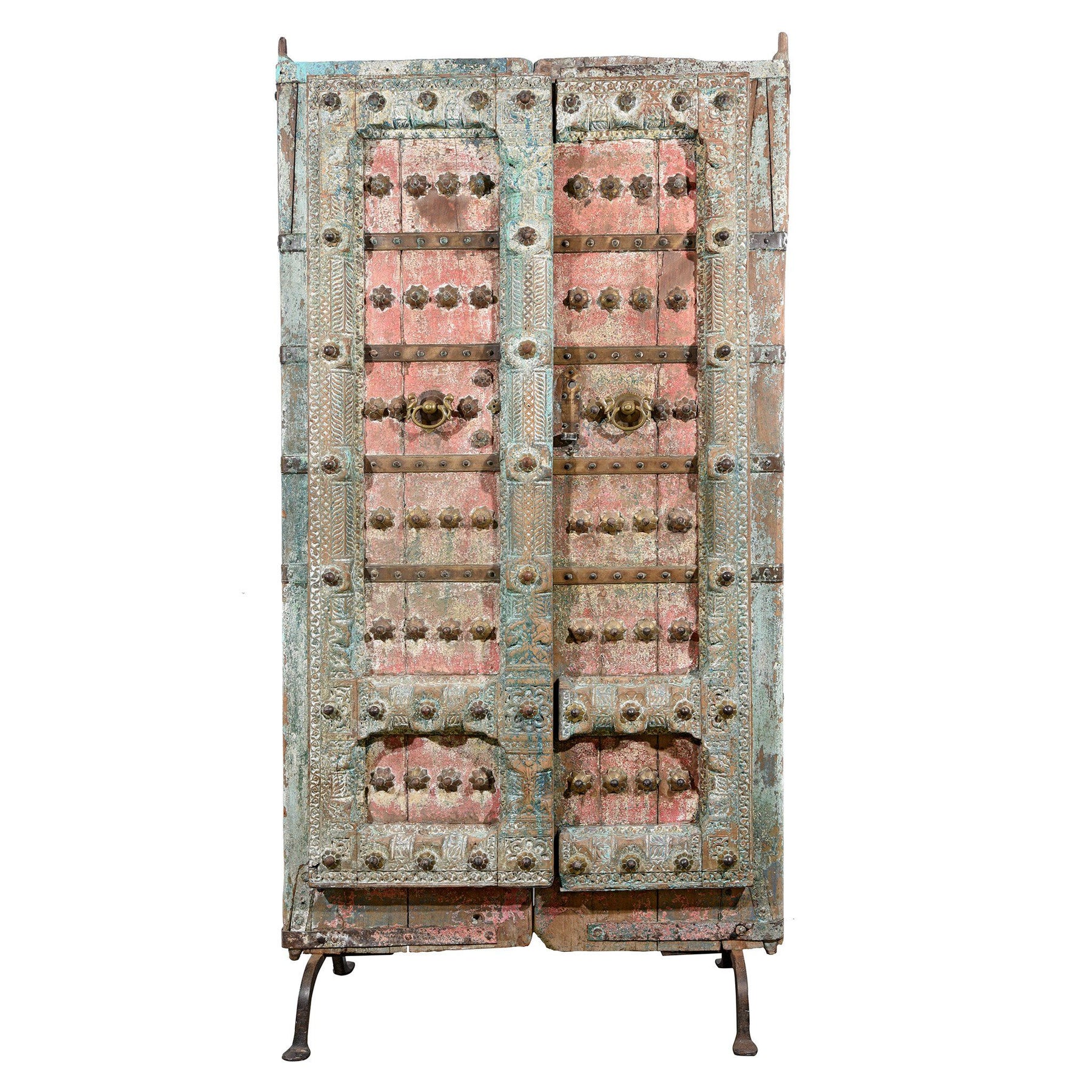 Painted Indian Door With Original Paint From Gujarat - 18thC