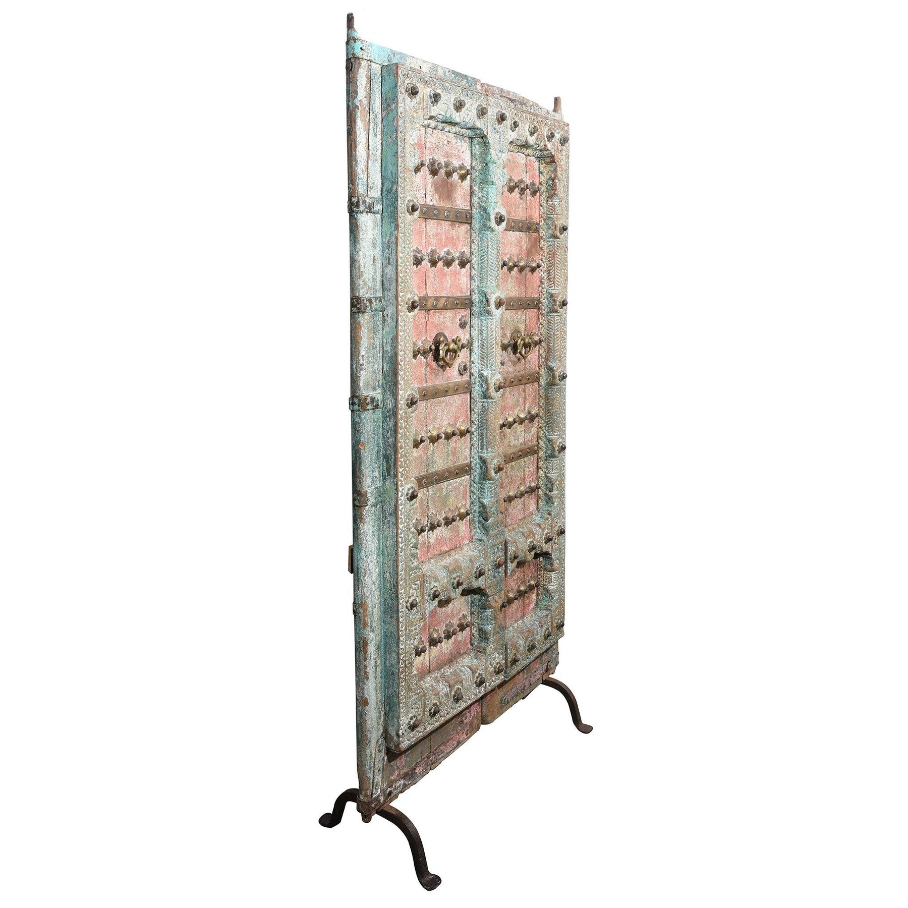 Painted Indian Door With Original Paint From Gujarat - 18thC