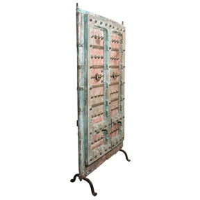 Painted Indian Door With Original Paint From Gujarat - 18thC