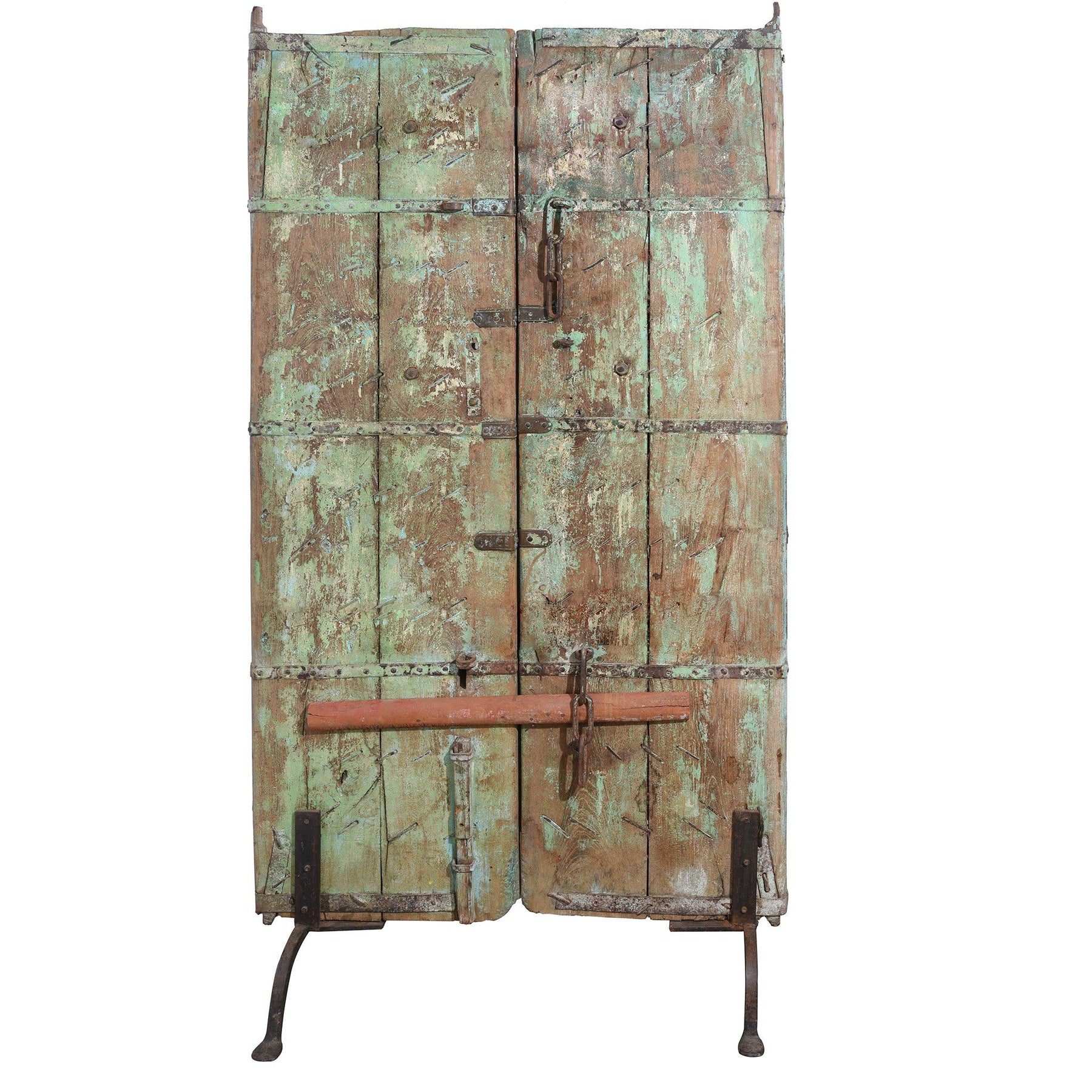Painted Indian Door With Original Paint From Gujarat - 18thC