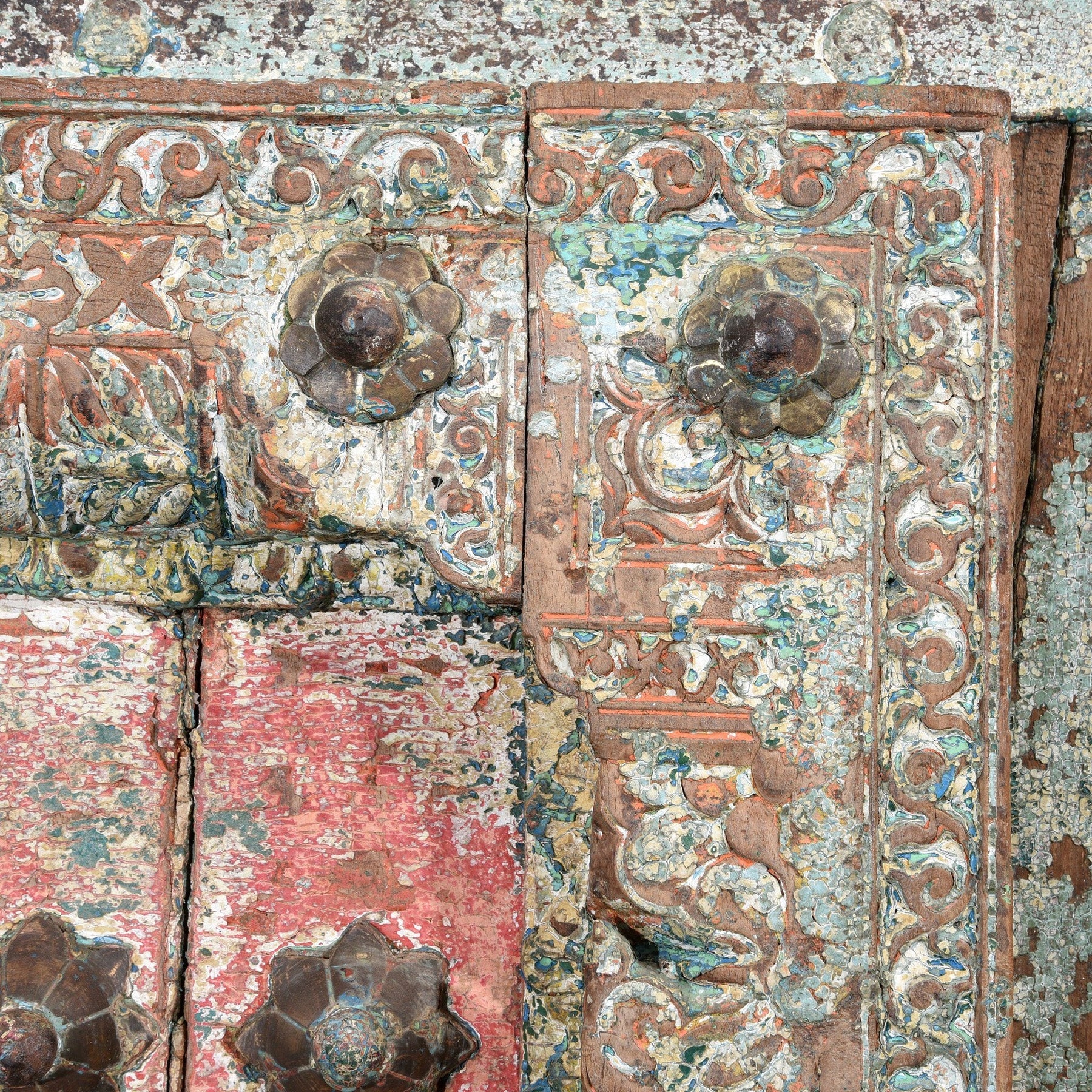 Painted Indian Door With Original Paint From Gujarat - 18thC