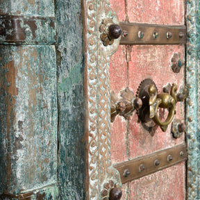 Painted Indian Door With Original Paint From Gujarat - 18thC