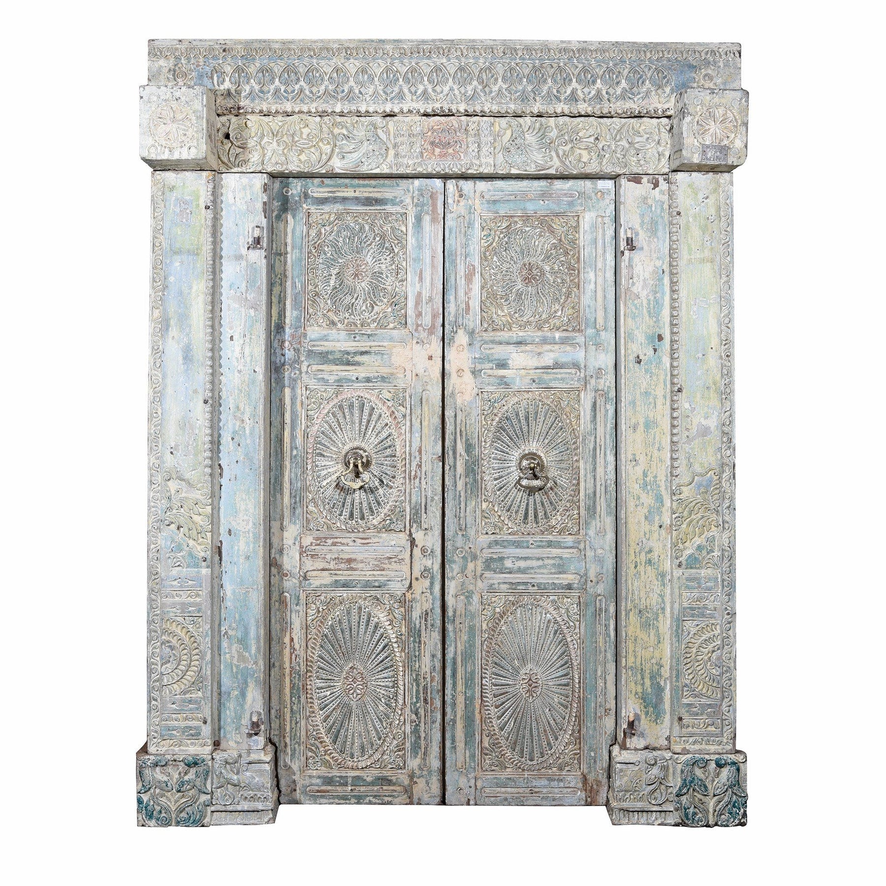 Painted Indian Reclaimed Door From Gujarat - 19thC