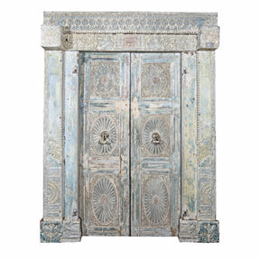 Painted Indian Reclaimed Door From Gujarat - 19thC