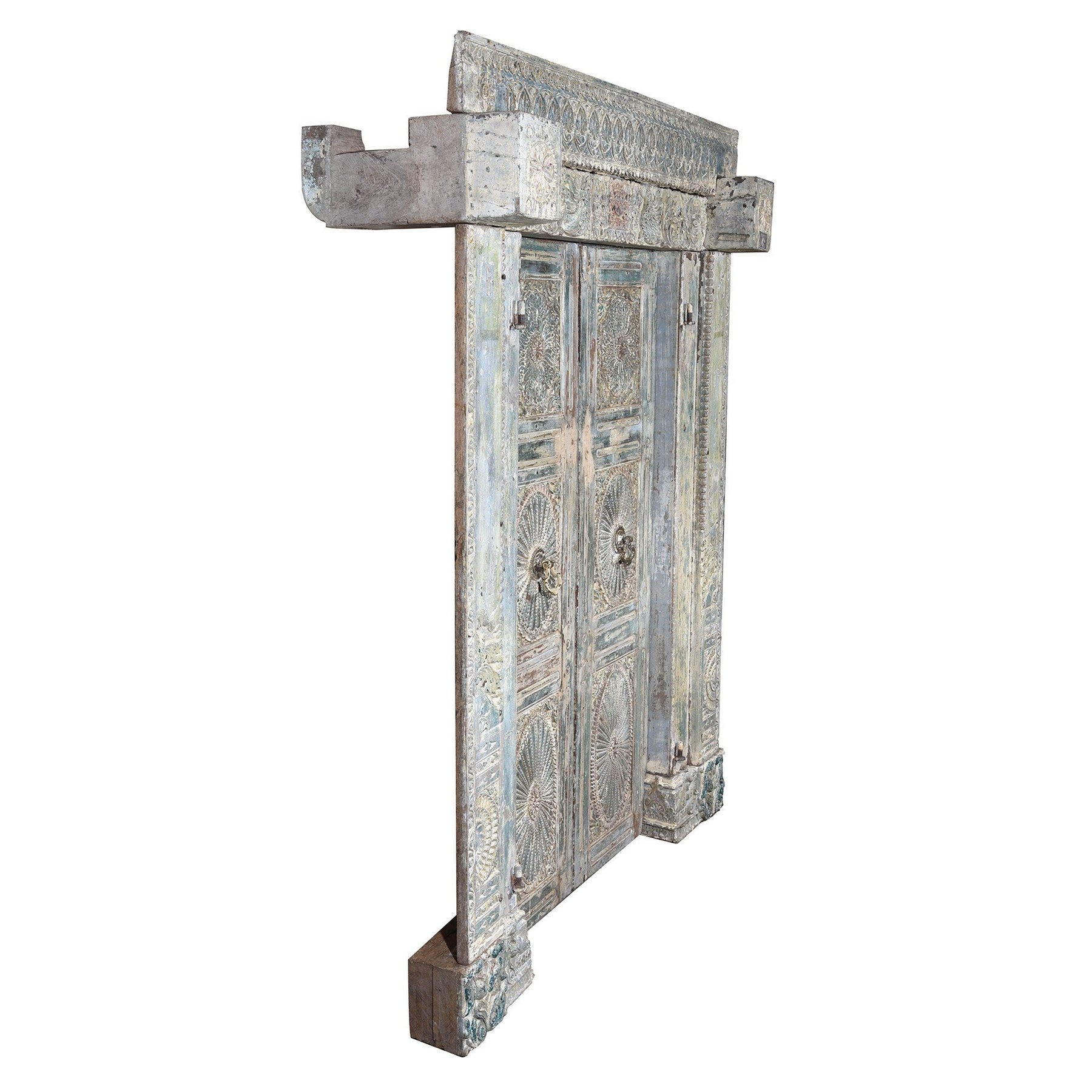 Painted Indian Reclaimed Door From Gujarat - 19thC