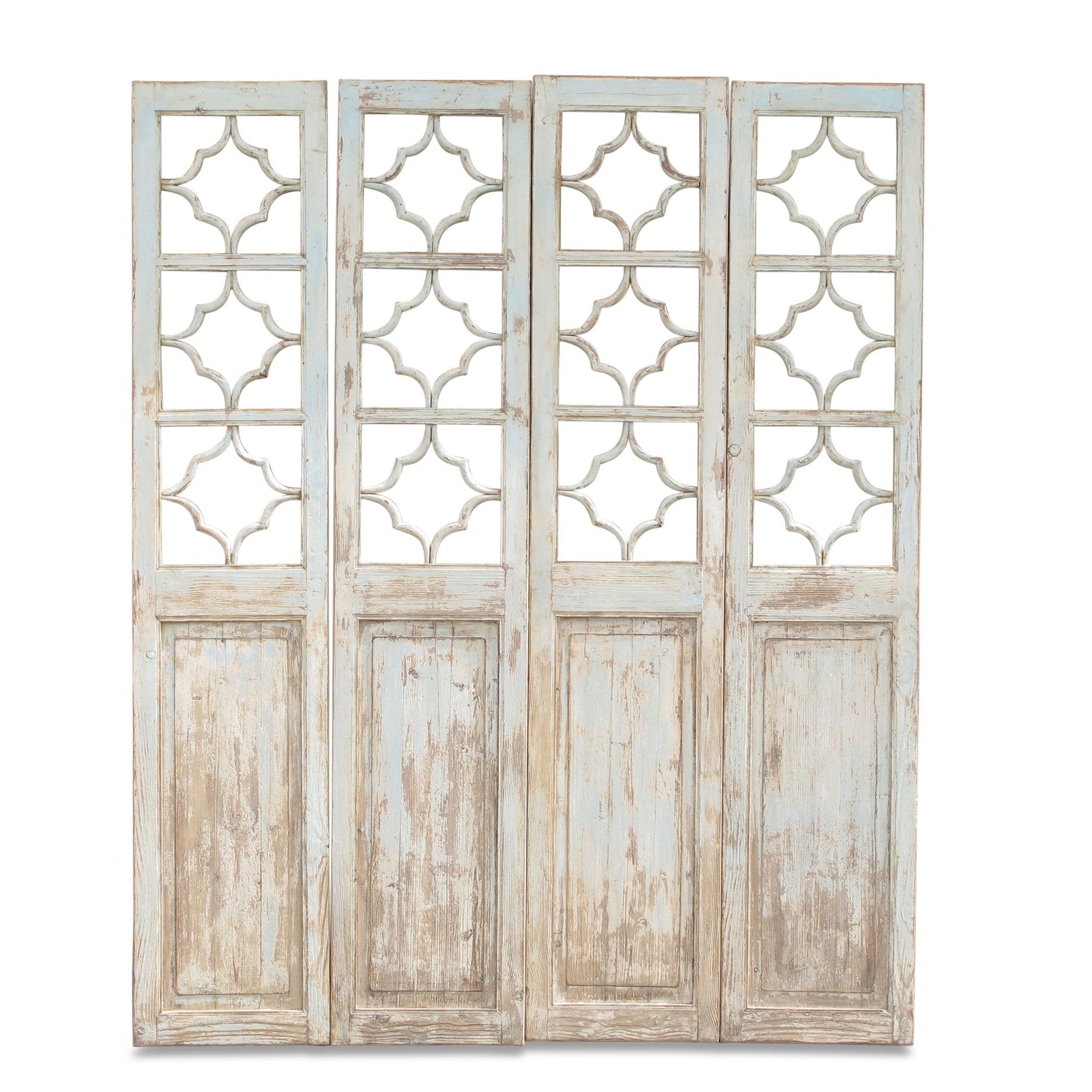 Painted Pine Lattice Window Panel From Shanxi - 100 Yrs Old
