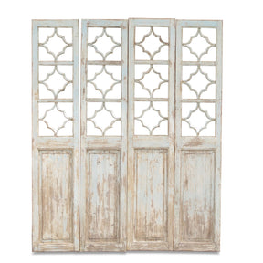 Painted Pine Lattice Window Panel From Shanxi - 100 Yrs Old
