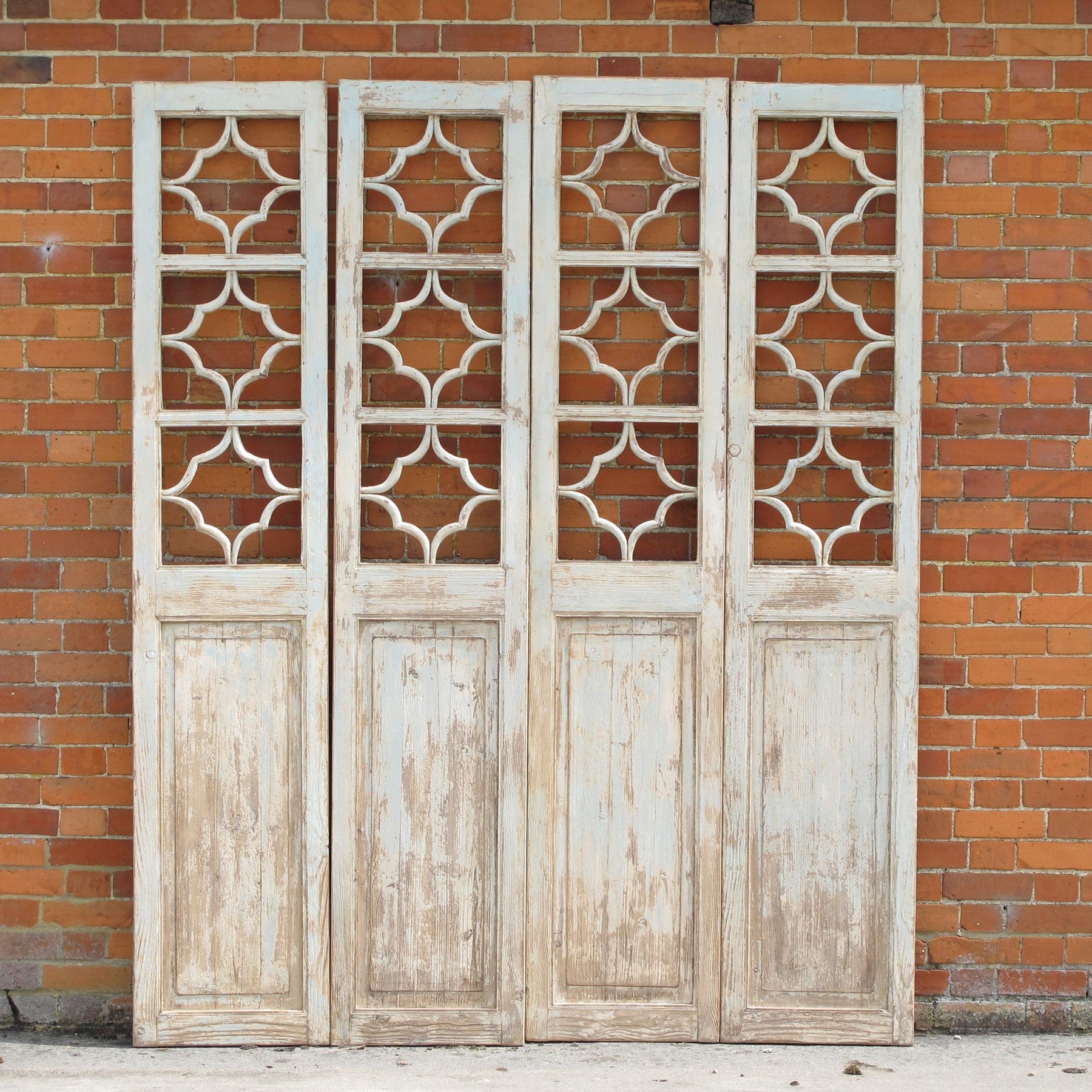 Painted Pine Lattice Window Panel From Shanxi - 100 Yrs Old