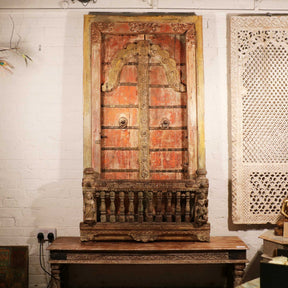 Teak Window with Original Painting from Gujarat - 19thC