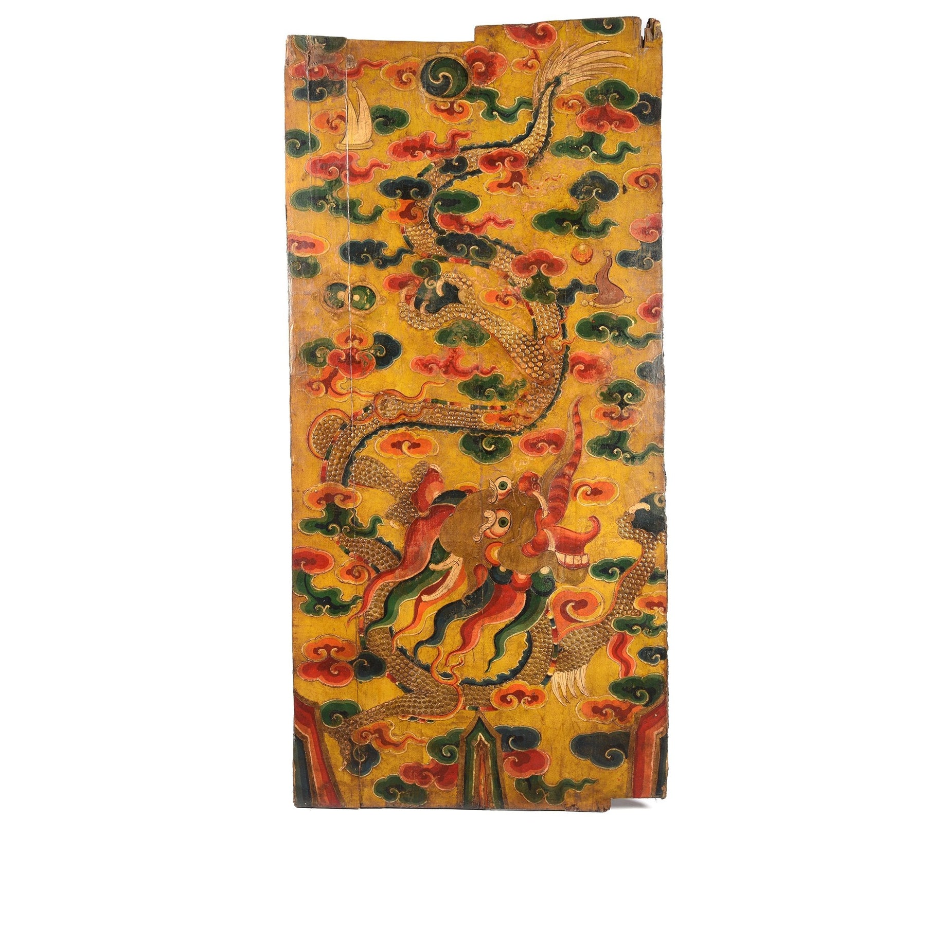 Tibetan Dragon Door Panel With Original Paint 75 - 100 Yrs Old