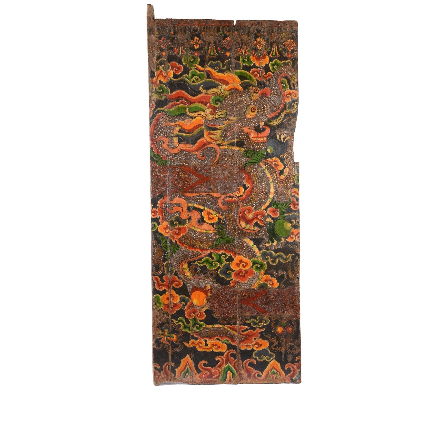 Tibetan Dragon Door Panel With Original Paint 75 - 100 Yrs Old