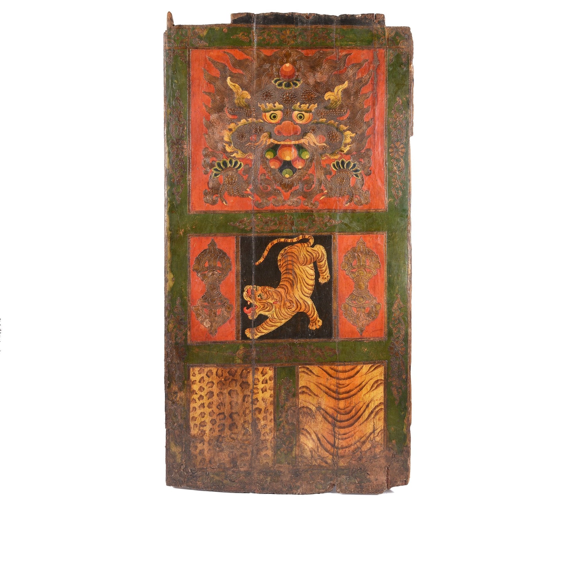 Tibetan Dragon Door Panel With Original Paint 75 - 100 Yrs Old