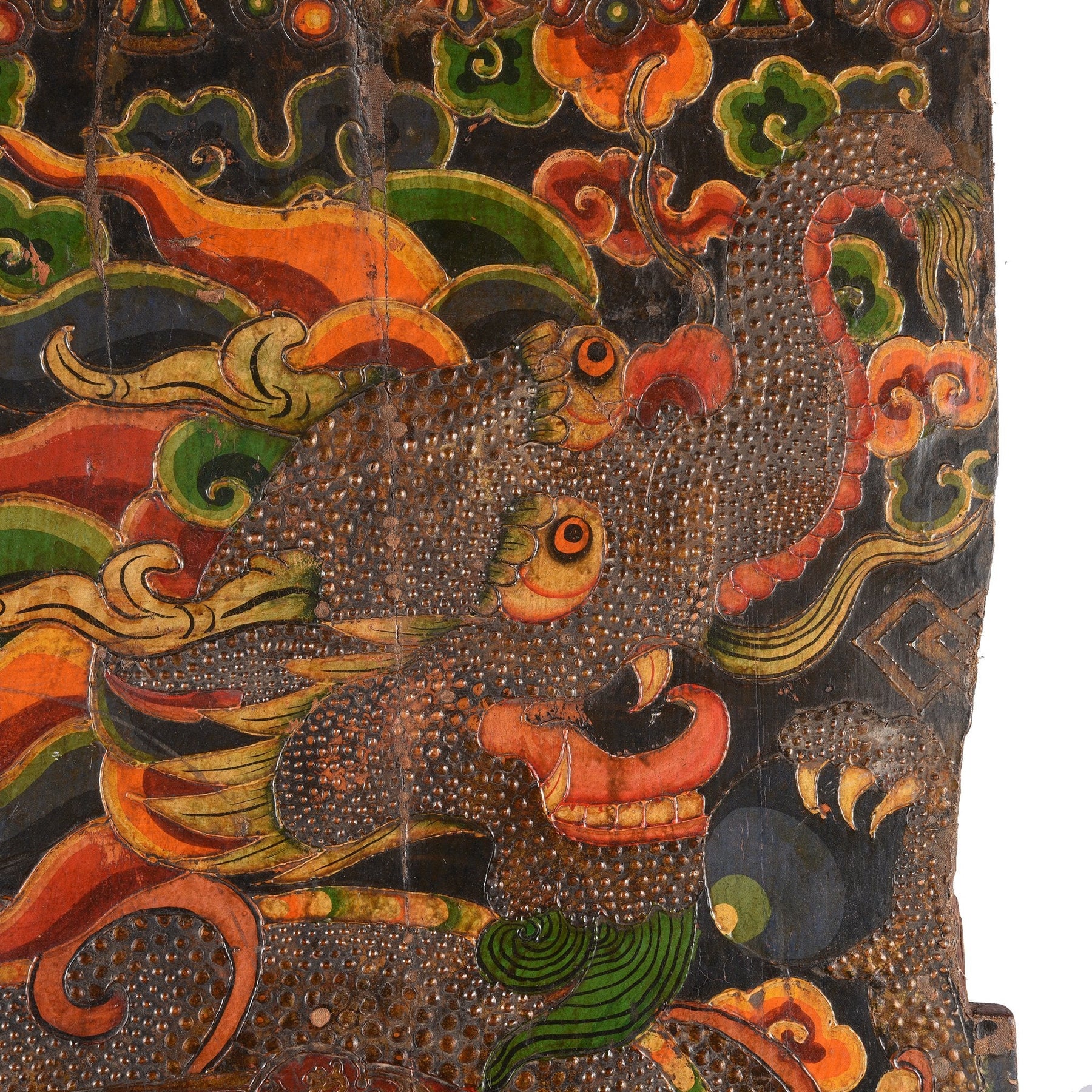 Tibetan Dragon Door Panel With Original Paint 75 - 100 Yrs Old