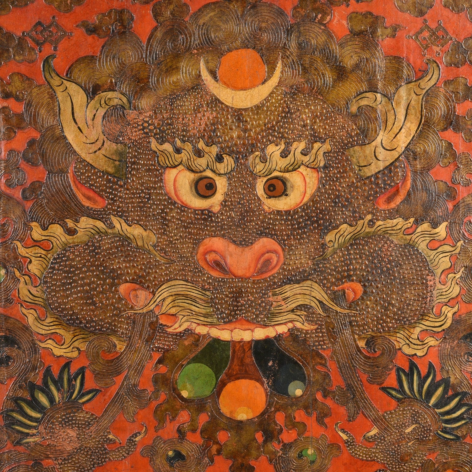 Tibetan Dragon Door panel With Original Paint 75 - 100 Yrs Old