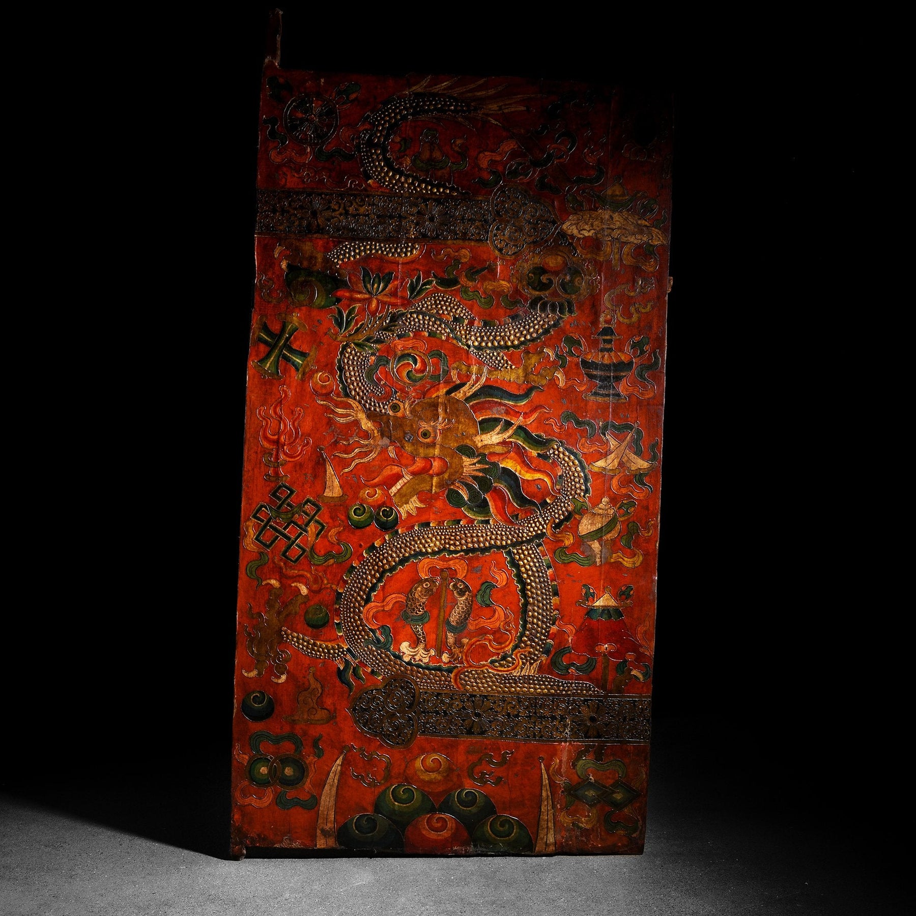 Tibetan Dragon Door Panel With Original Paint 75 - 100 Yrs Old