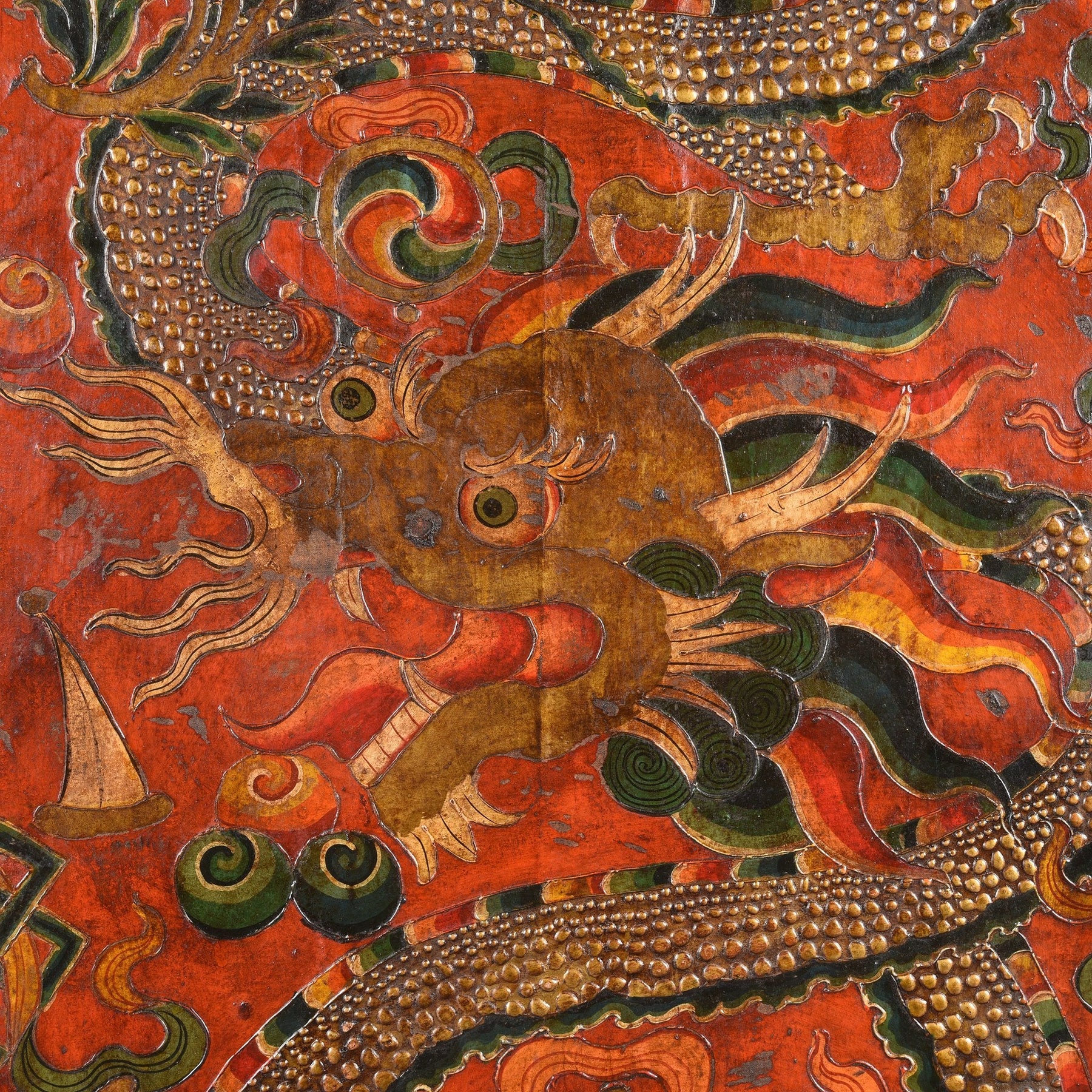 Tibetan Dragon Door Panel With Original Paint 75 - 100 Yrs Old
