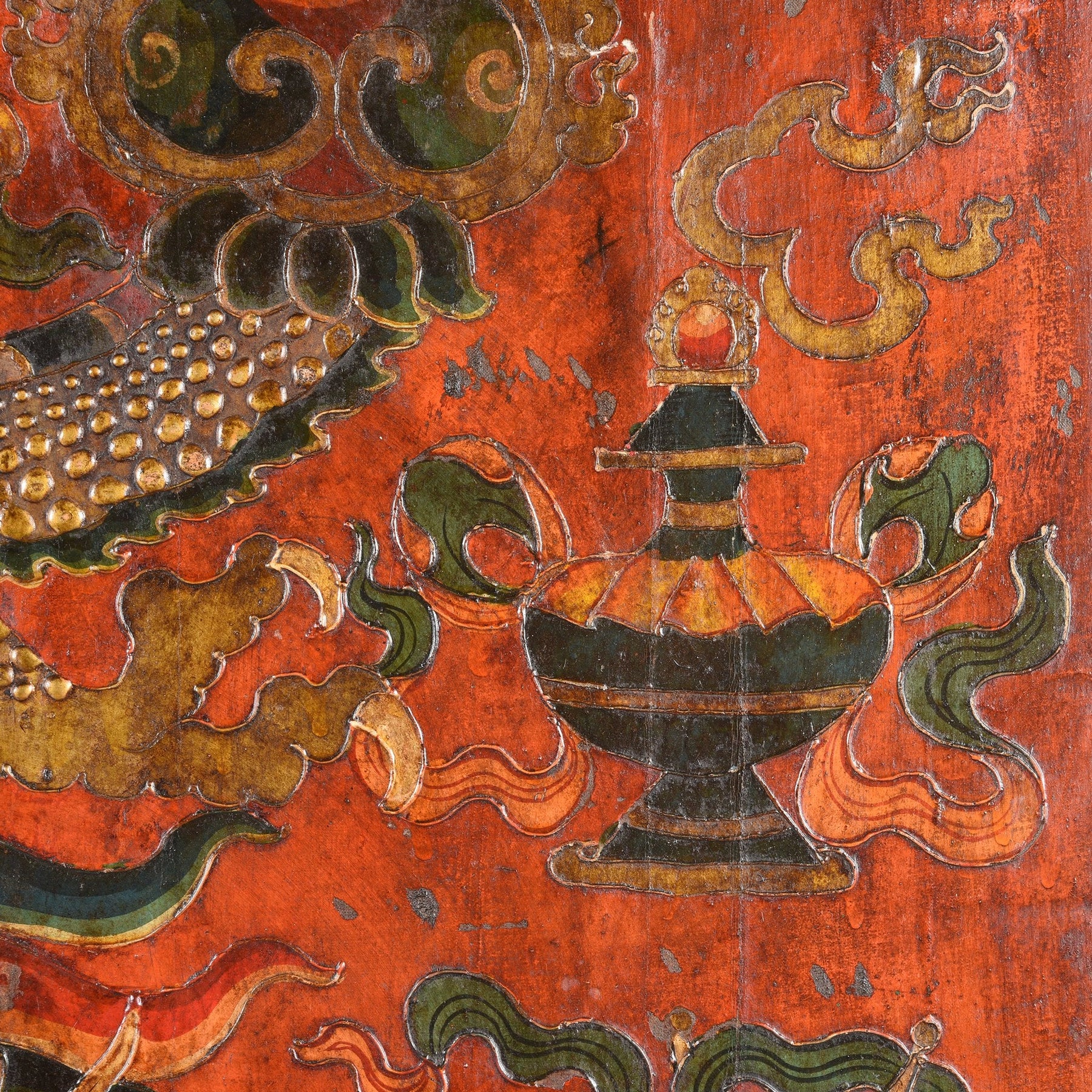 Tibetan Dragon Door Panel With Original Paint 75 - 100 Yrs Old