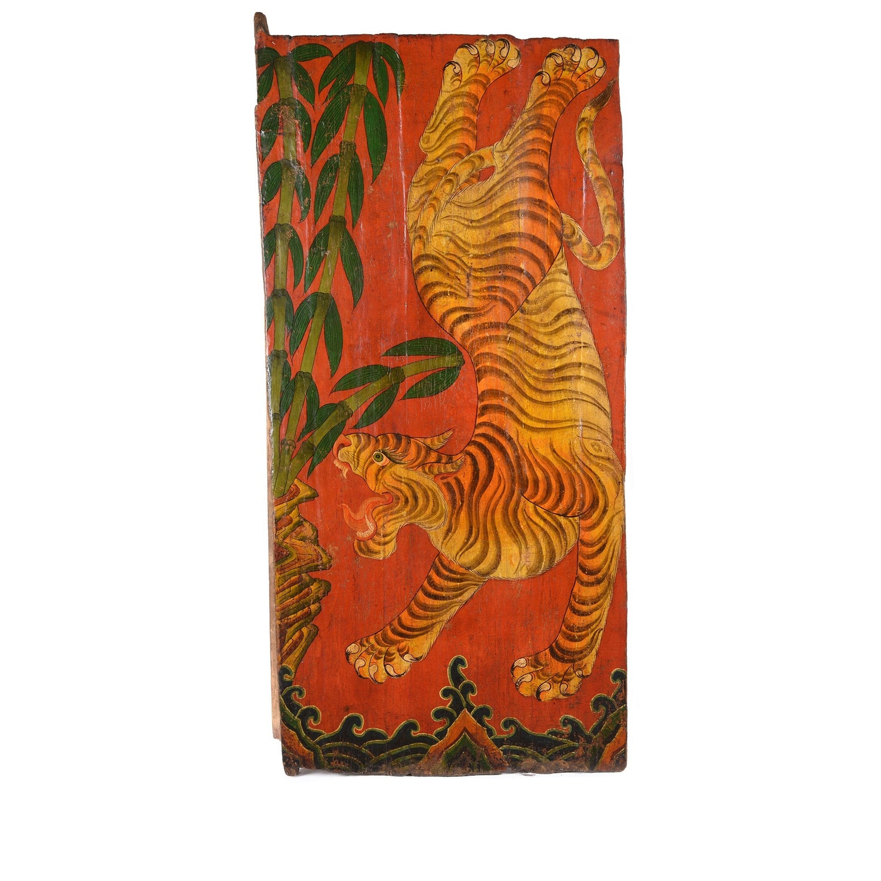 Tibetan Tiger Door Panel With Original Paint 75 - 100 Yrs Old