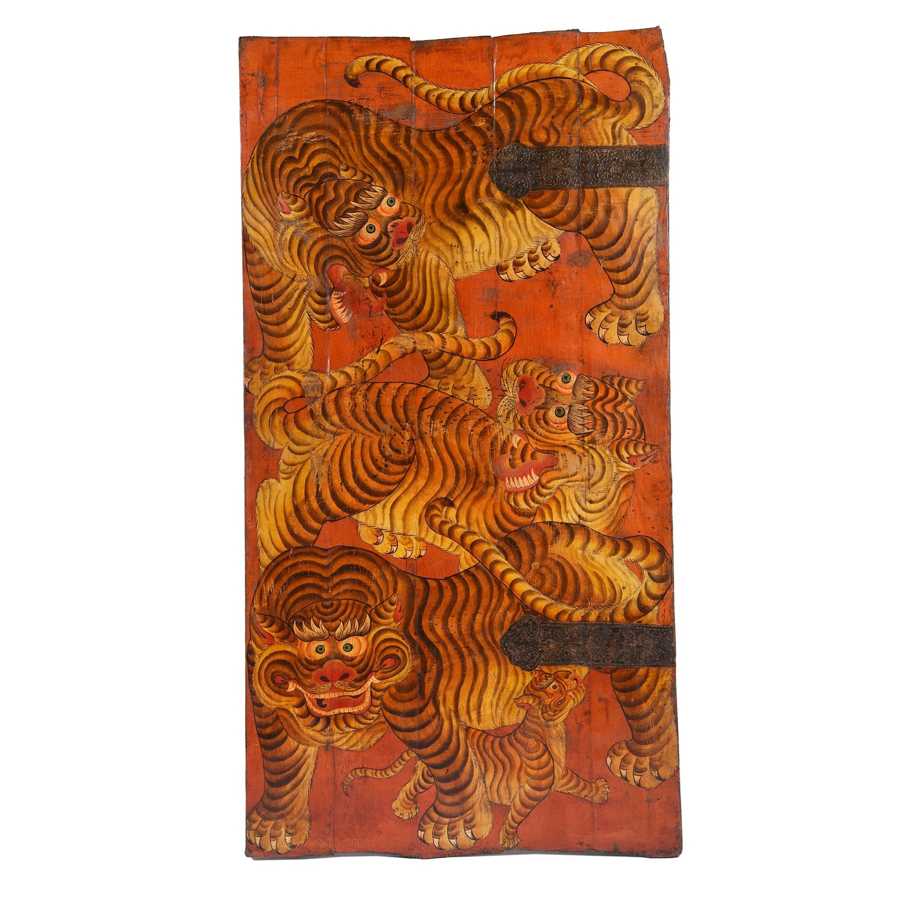 Tibetan Tiger Door Panel With Original Paint 75 - 100 Yrs Old