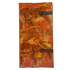 Tibetan Tiger Door Panel With Original Paint 75 - 100 Yrs Old