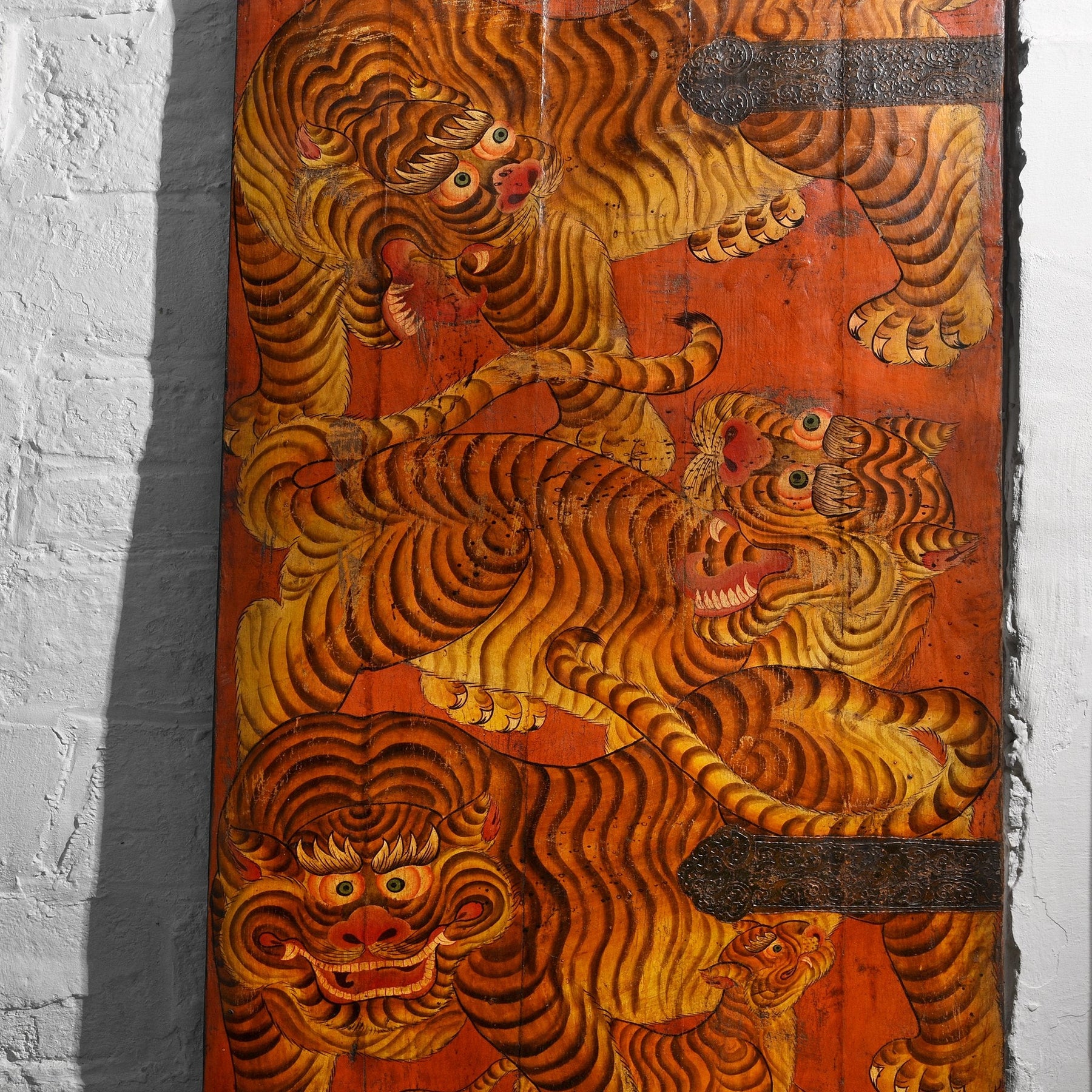Tibetan Tiger Door Panel With Original Paint 75 - 100 Yrs Old