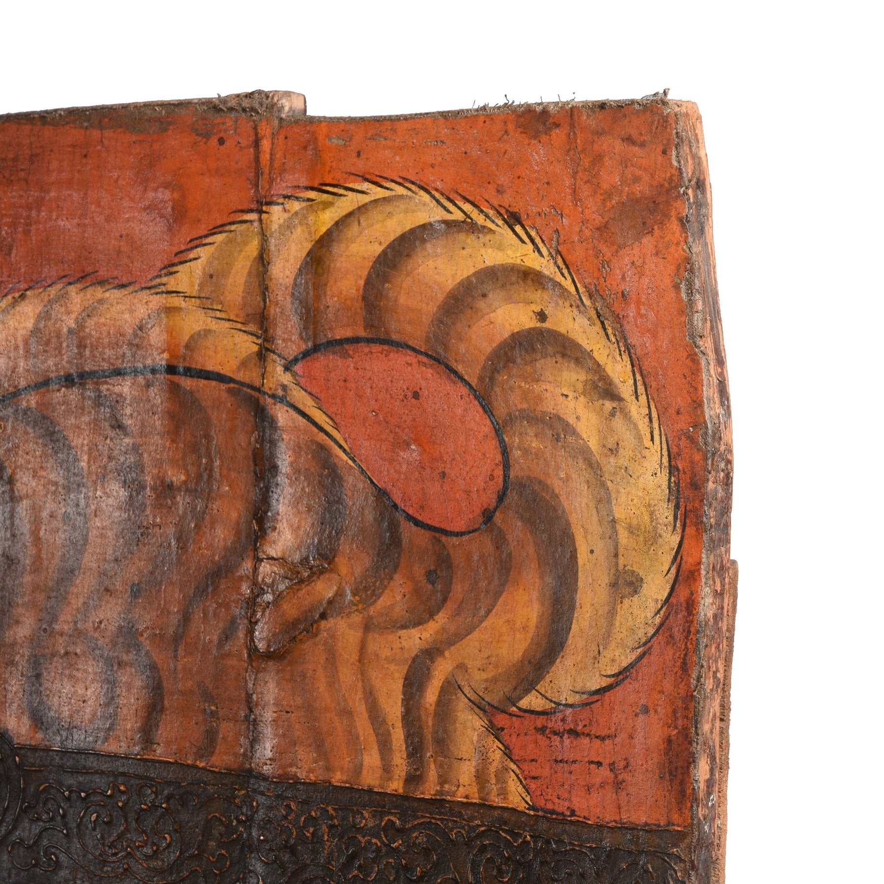 Tibetan Tiger Door Panel With Original Paint 75 - 100 Yrs Old