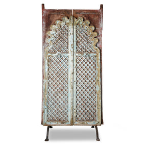 Vermillion Painted Mica Indian Peacock Doors - 18thC