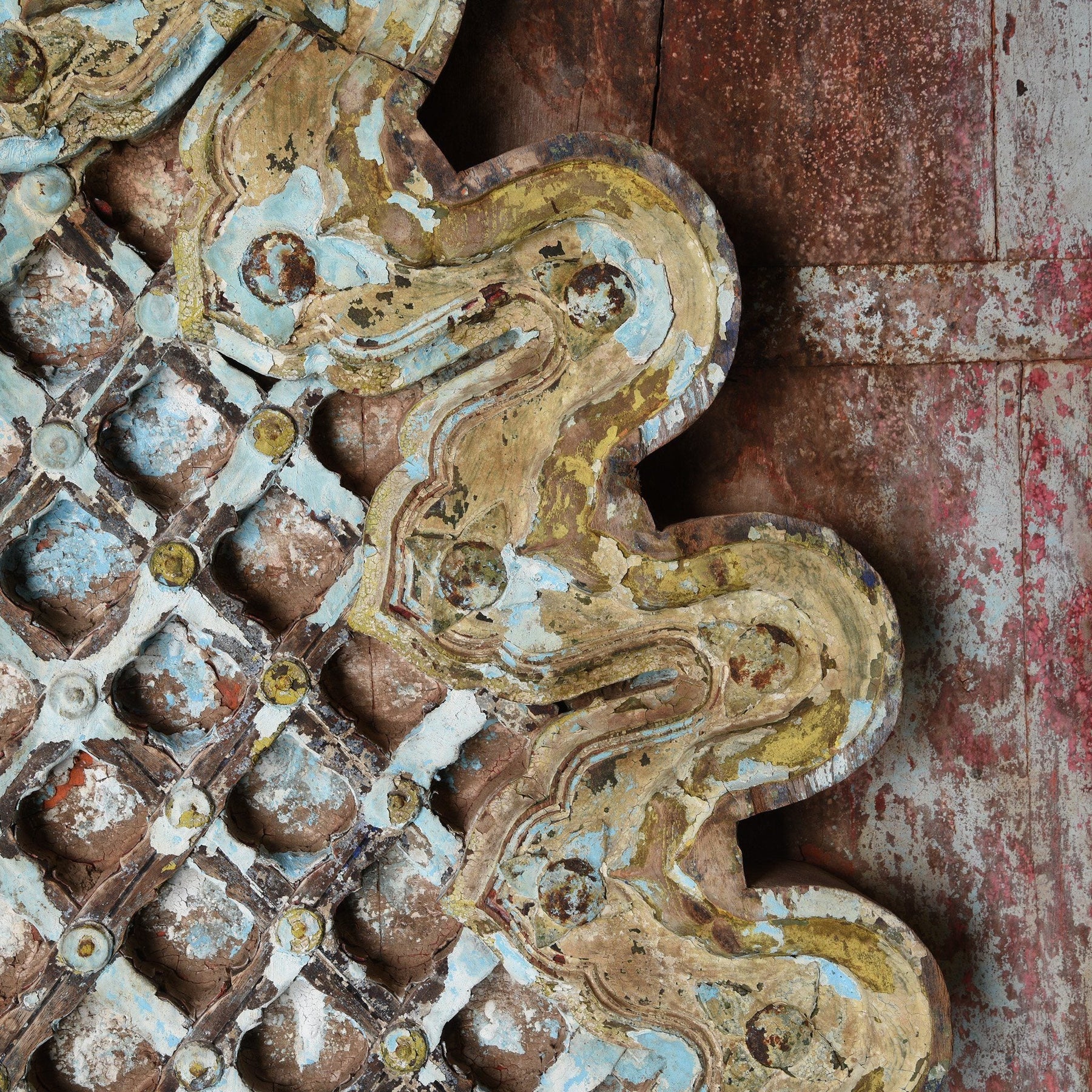 Vermillion Painted Mica Indian Peacock Doors - 18thC