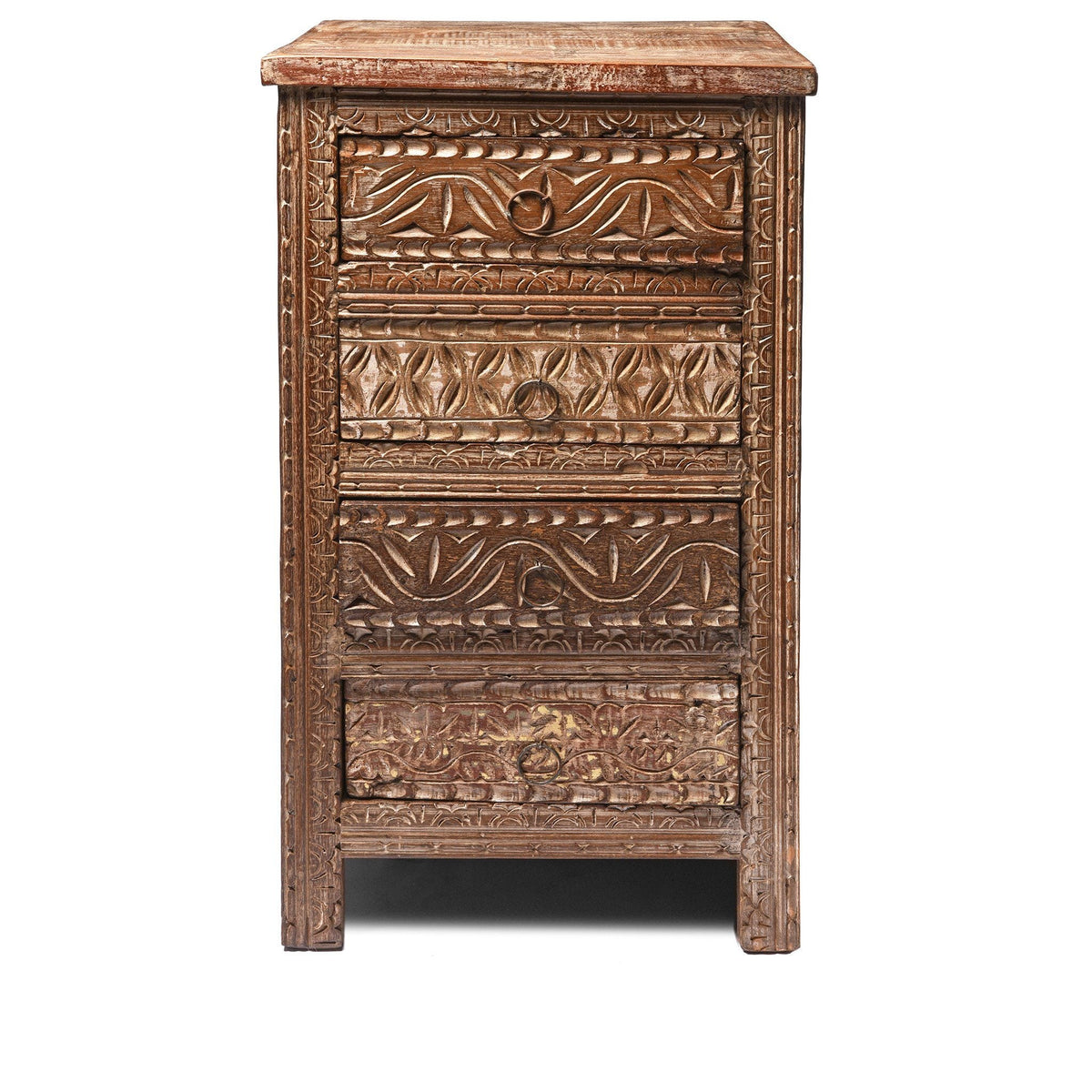Bedside Cabinet Made From Reclaimed Carved Teak