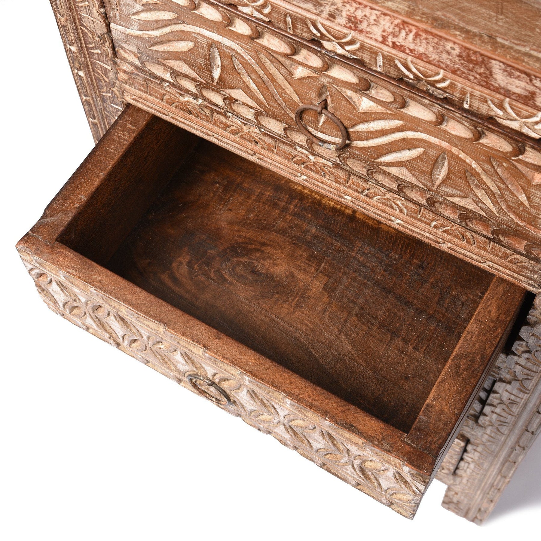 Bedside Cabinet Made From Reclaimed Carved Teak