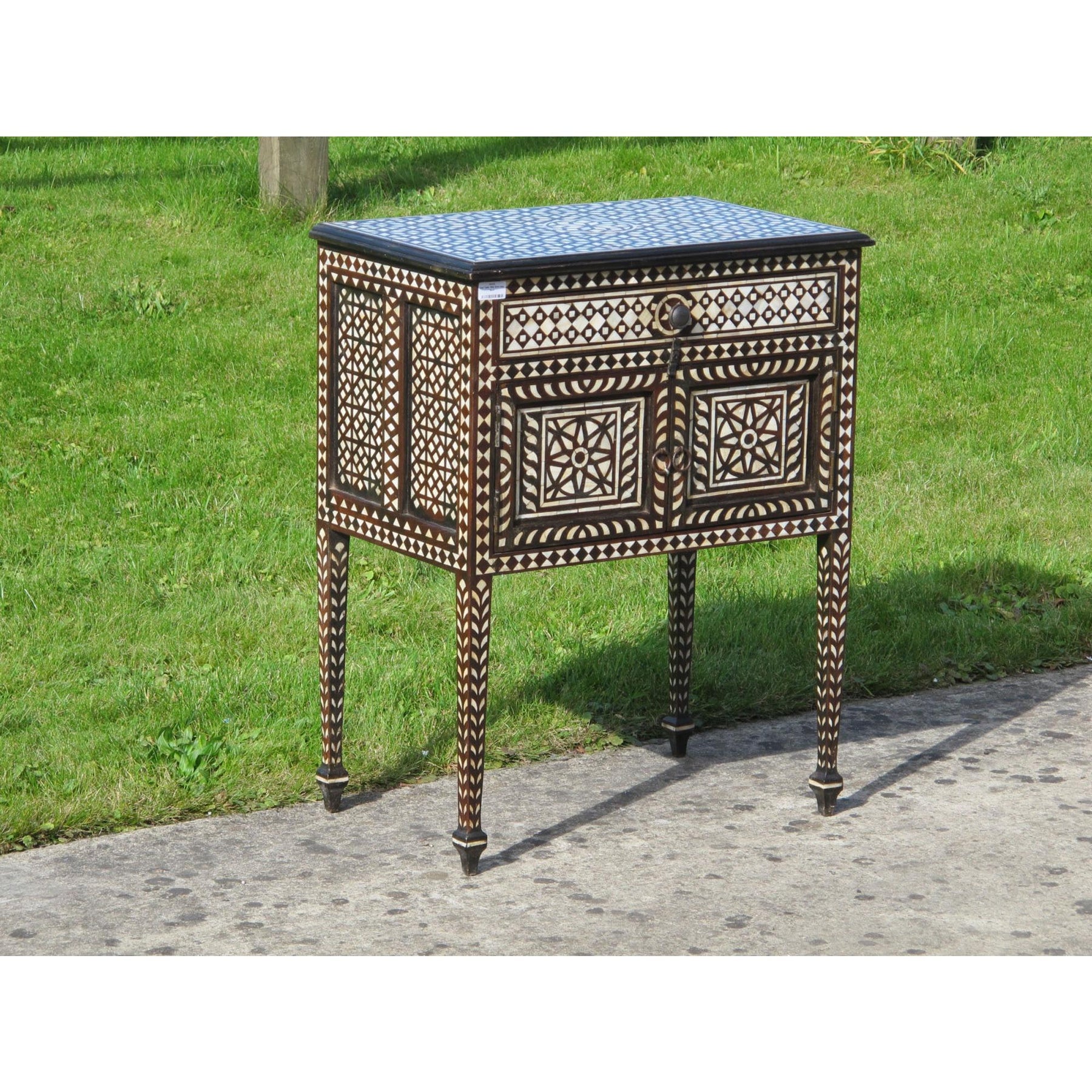 Teak Bedside Cabinet With Bone Inlay Work