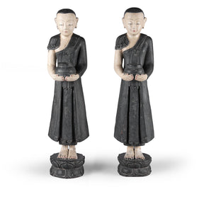 Pair Of Vintage Carved Burmese Monks - Ca 1970's