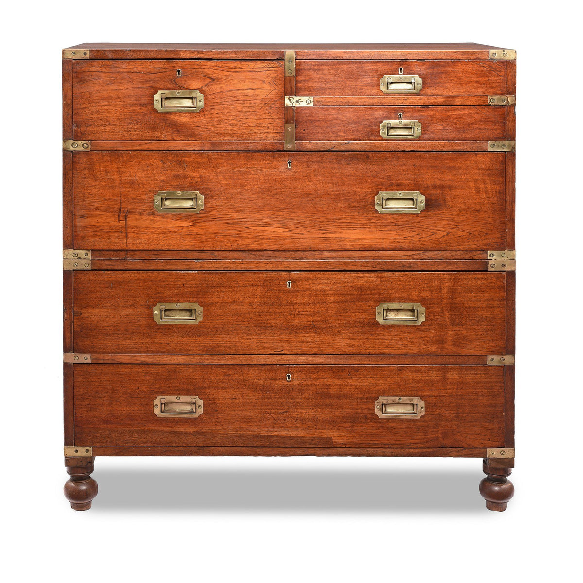 Anglo Indian Teak Campaign Chest Of Drawers - 19thC