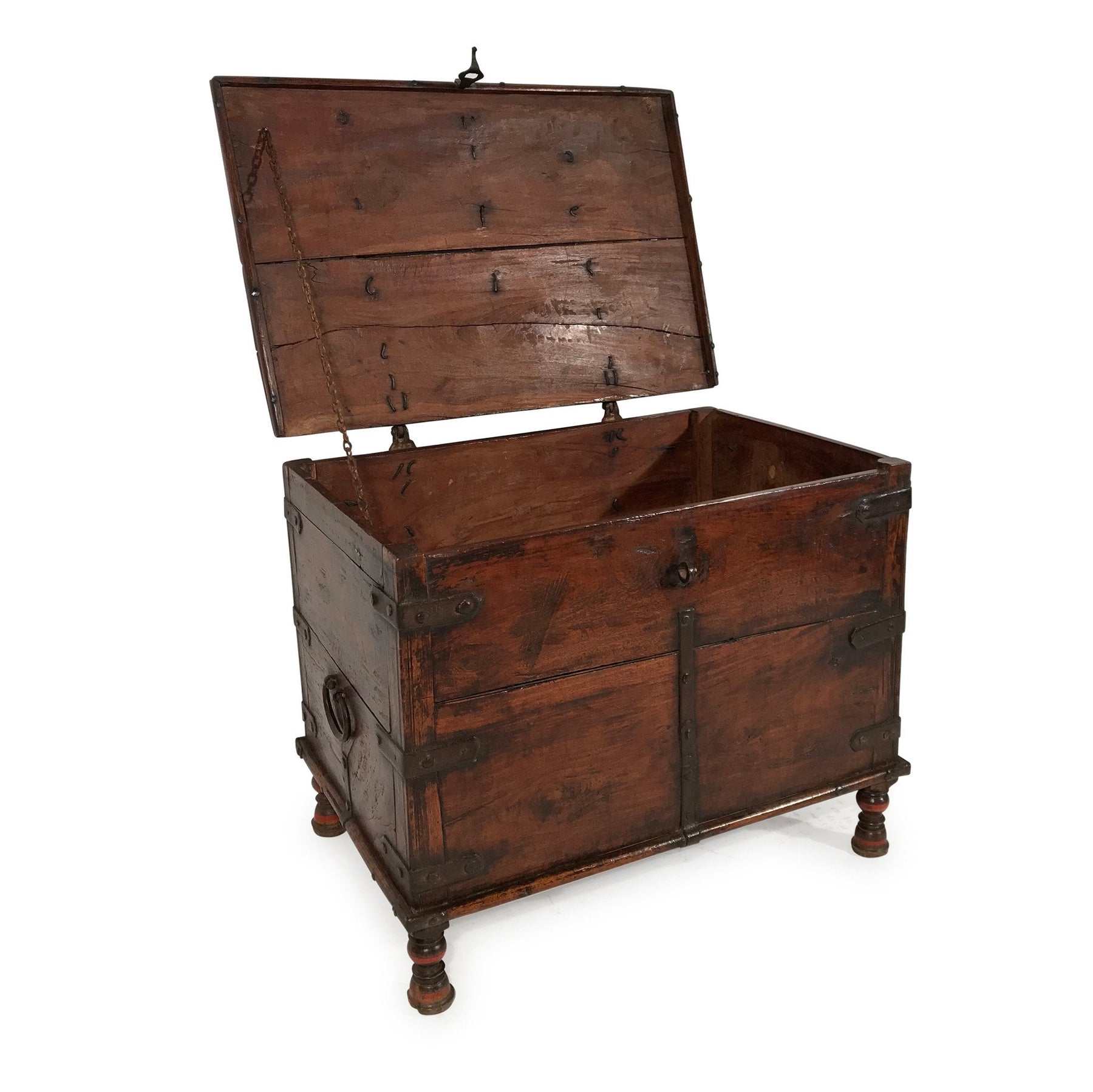 Indian Iron Bound Teak Chest - 19thC