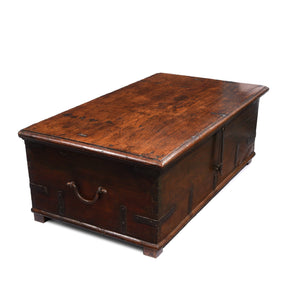 Iron Bound Teak Chest From Gujarat - 19thC