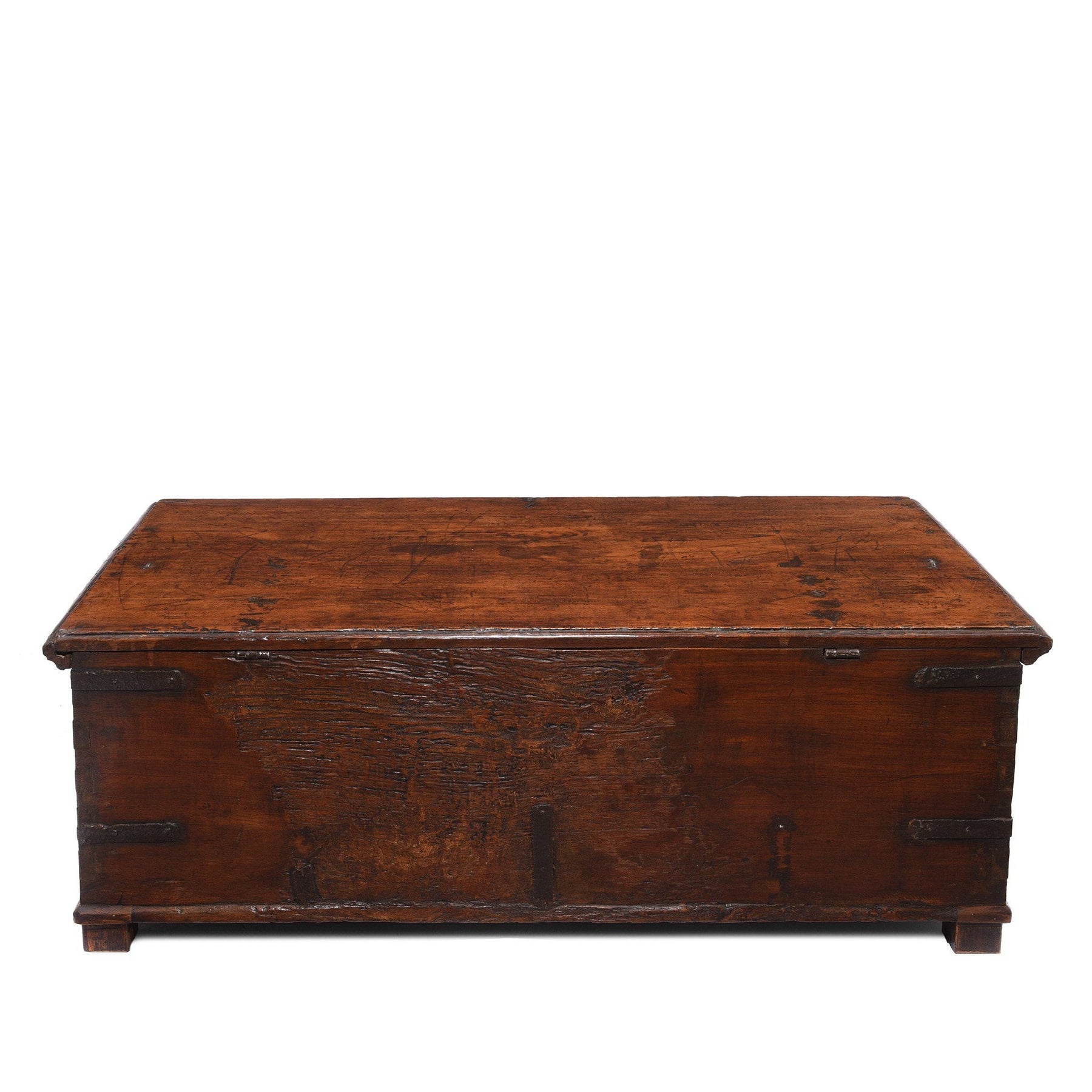 Iron Bound Teak Chest From Gujarat - 19thC