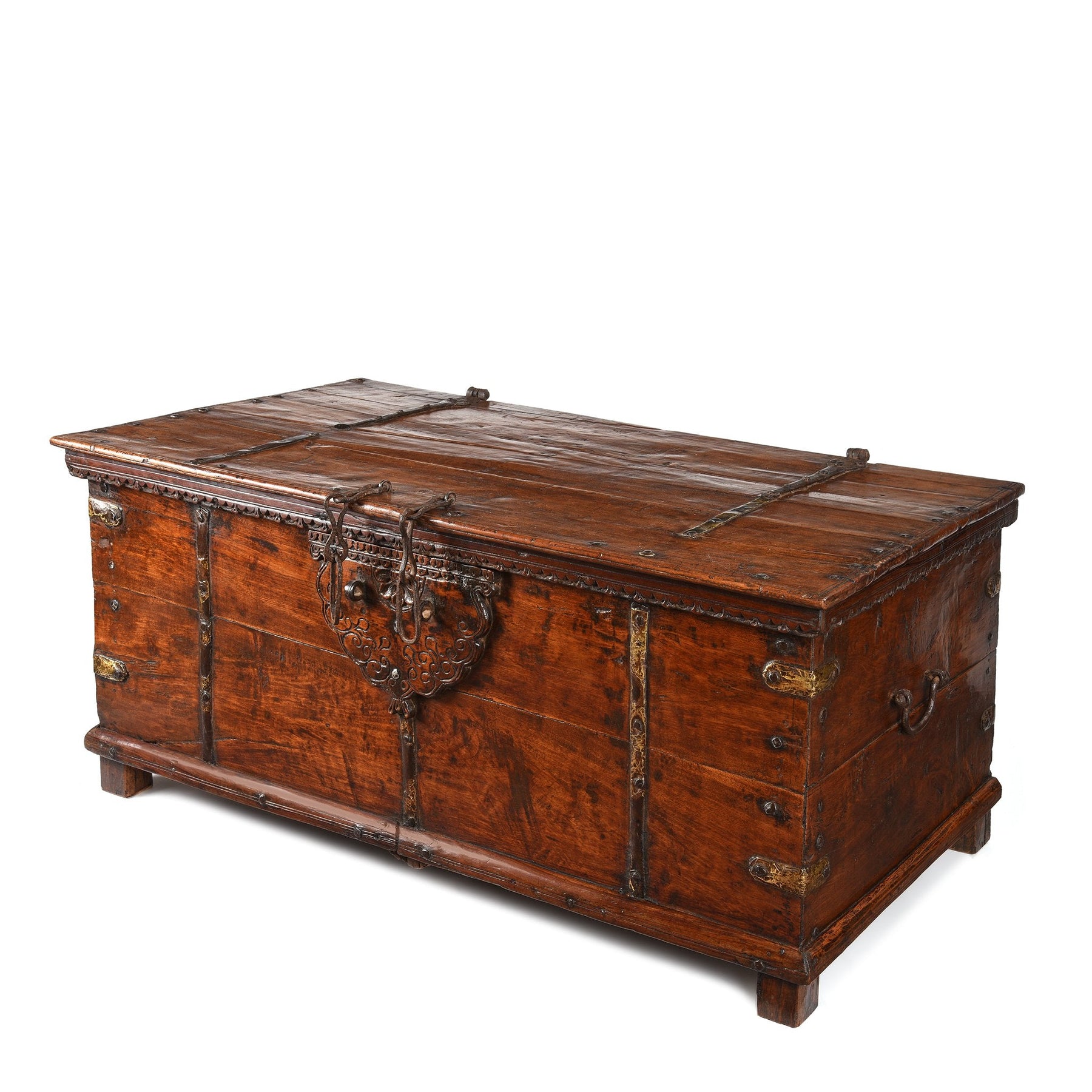Iron Bound Teak Chest From Saurashtra - 19thC