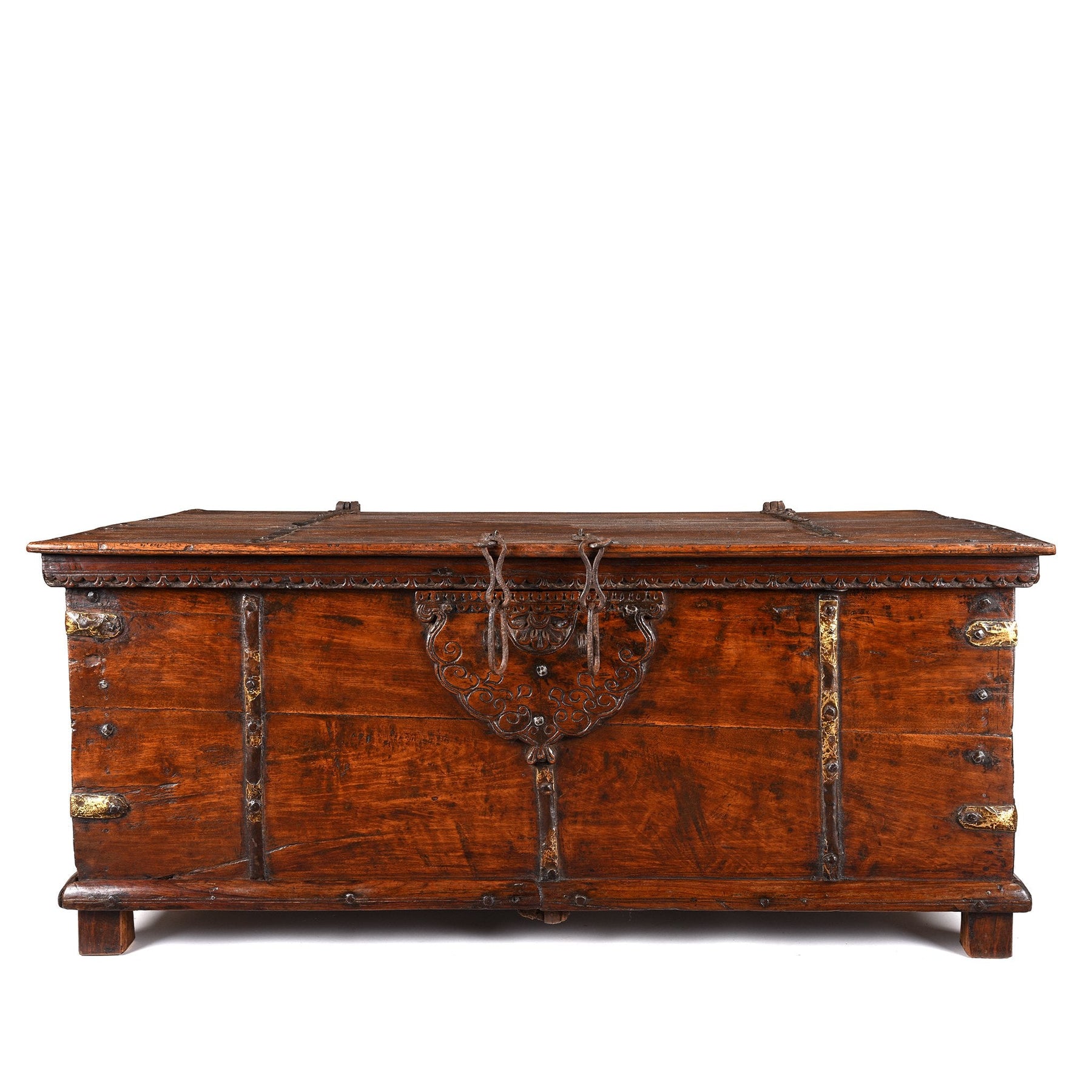 Iron Bound Teak Chest From Saurashtra - 19thC
