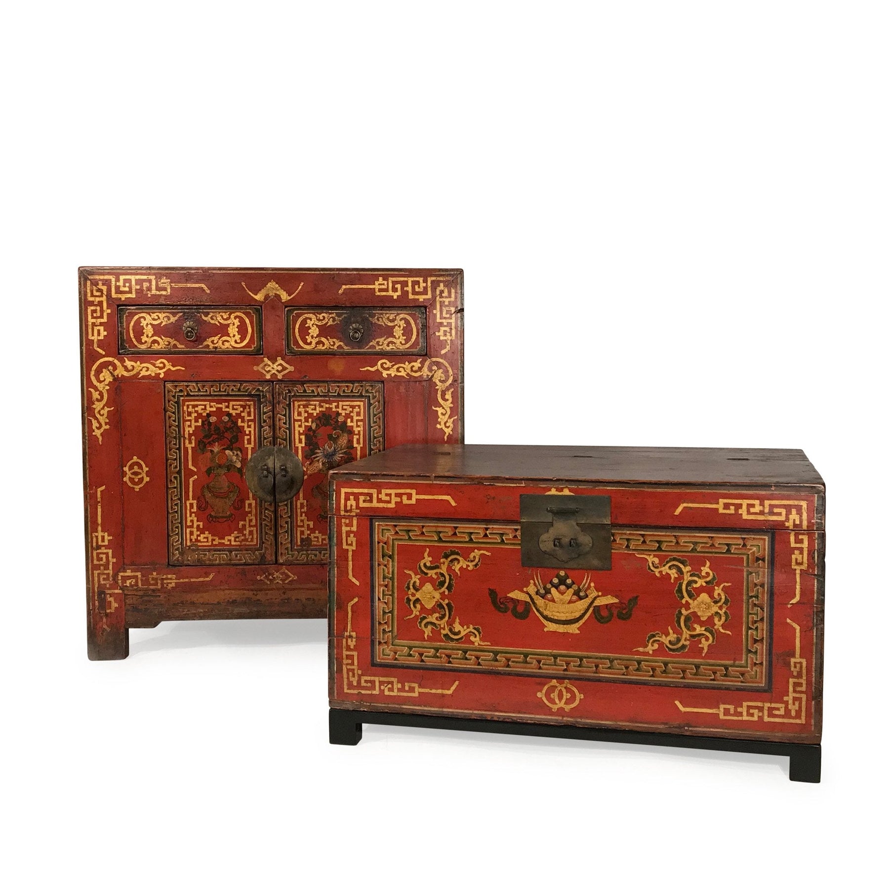Mongolian Painted Chest From Gansu - 19thC