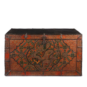 Old Painted Tibetan Chest With Later Painting - 19thC