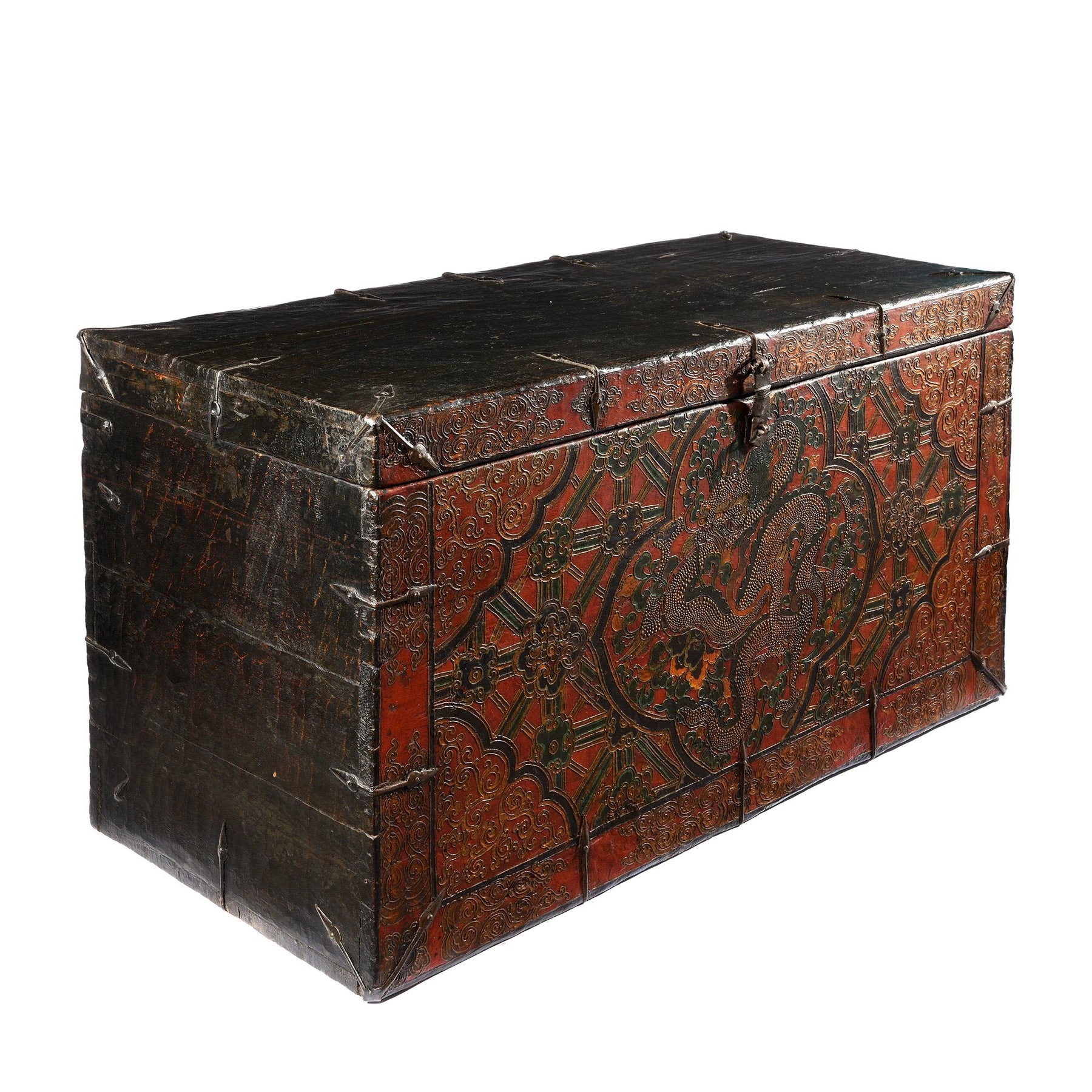 Old Painted Tibetan Chest With Later Painting - 19thC